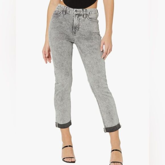 7 For All Mankind - Jen 7 Slim Boyfriend Rolled Hem Jeans in Stonewash Gray 22 - Picture 1 of 7